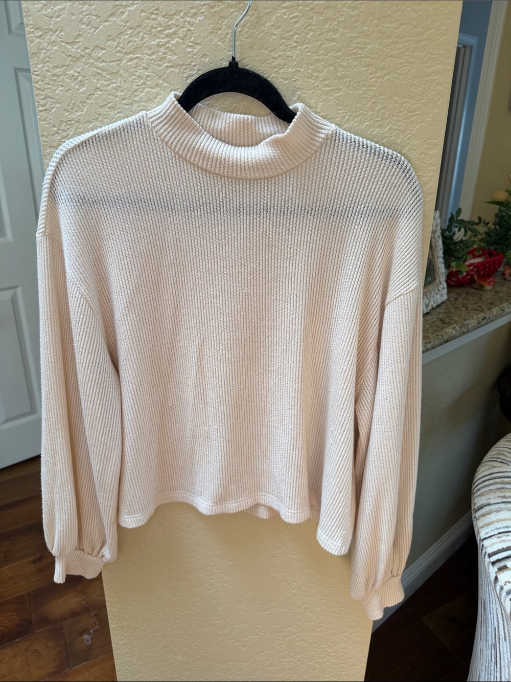 Lush Cream Turtleneck Ribbed Knit Sweater
